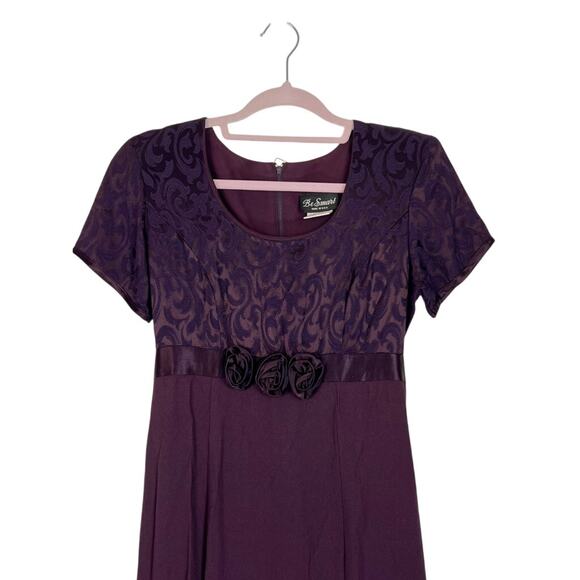 Be Smart Purple Eggplant Short Sleeve Empire Waist Maxi Event Dress Size 6 - Picture 2 of 7